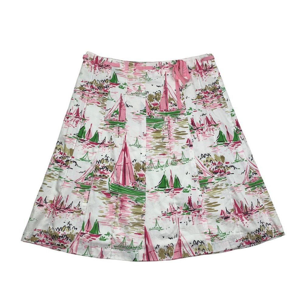 J. Crew Pink and Green Sailboat A-Line Skirt